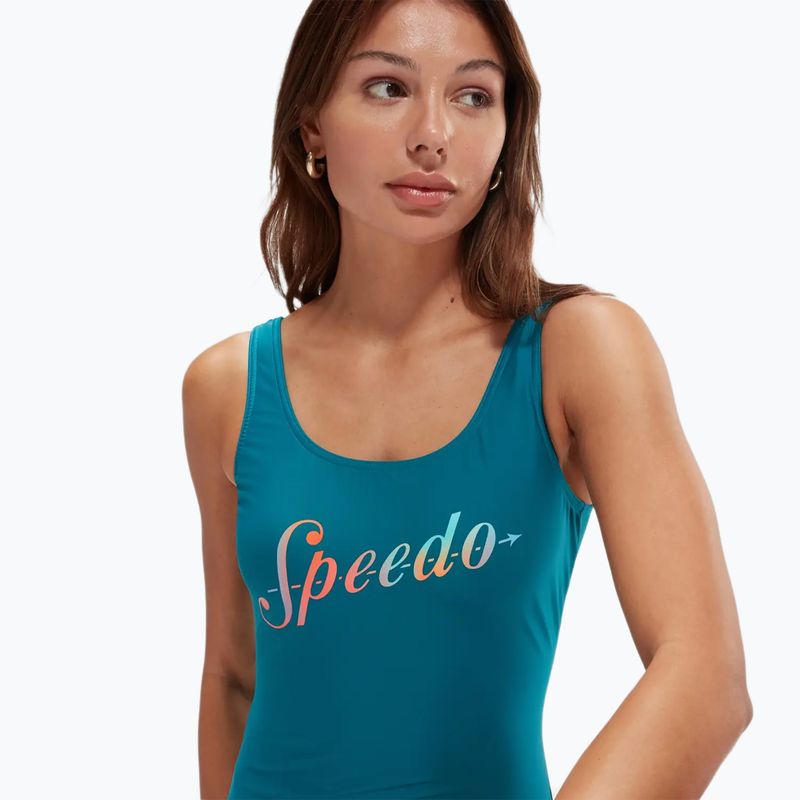 Speedo γυναικείο ολόσωμο μαγιό Logo Deep U-Back παγώνι/κολοκύθα/γαλάζιο μπλε 8