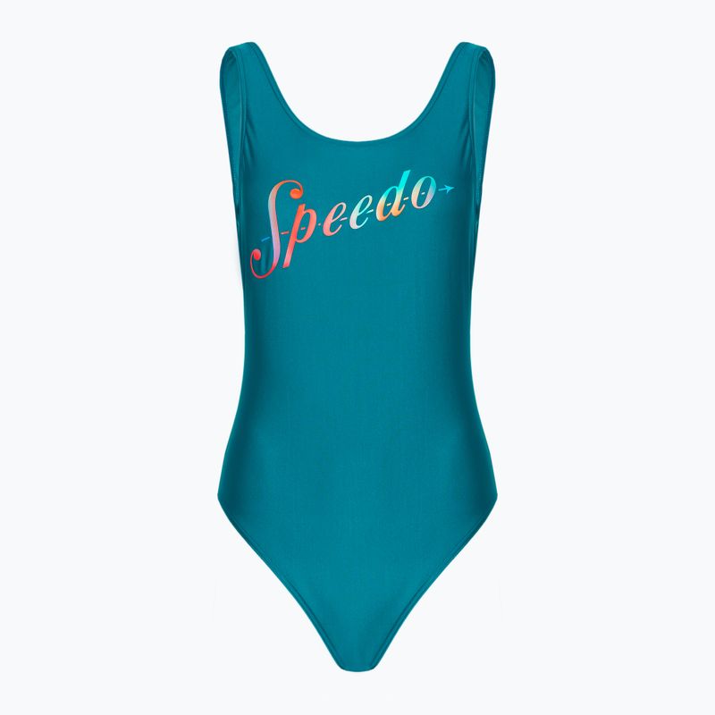 Speedo γυναικείο ολόσωμο μαγιό Logo Deep U-Back παγώνι/κολοκύθα/γαλάζιο μπλε