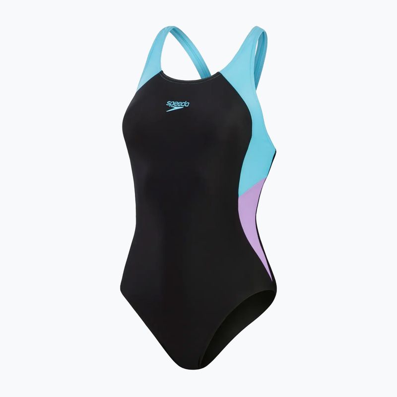 Speedo Colourblock Splice Muscleback γυναικείο ολόσωμο μαγιό μαύρο/γλυκό μοβ/μπλε 2