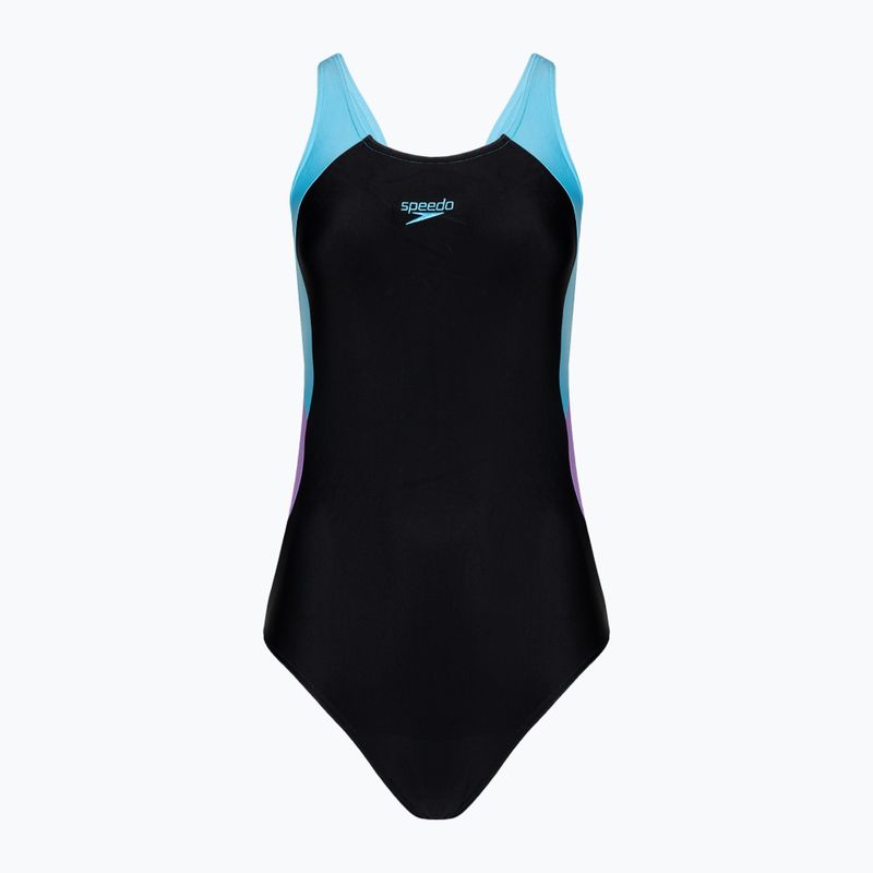 Speedo Colourblock Splice Muscleback γυναικείο ολόσωμο μαγιό μαύρο/γλυκό μοβ/μπλε