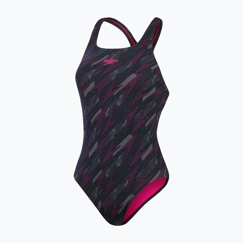 Speedo γυναικείο ολόσωμο μαγιό HyperBoom Allover Medalist black/electric pink/usa charcoal 2