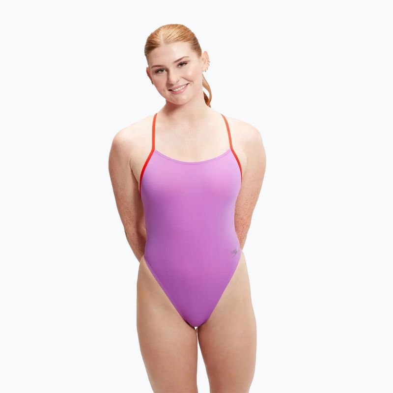 Speedo Solid Tie Back γυναικείο ολόσωμο μαγιό γλυκό μοβ/καρπούζι 6