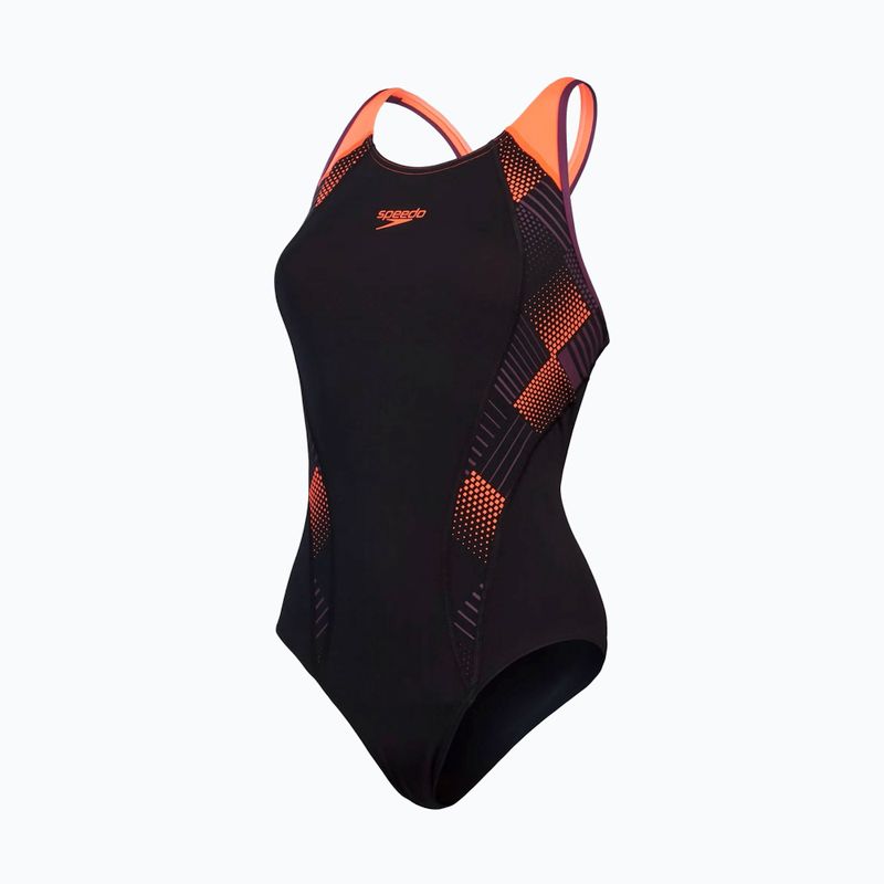 Speedo Placement Laneback ολόσωμο μαγιό μαύρο/κόκκινο/πλουμ dandy