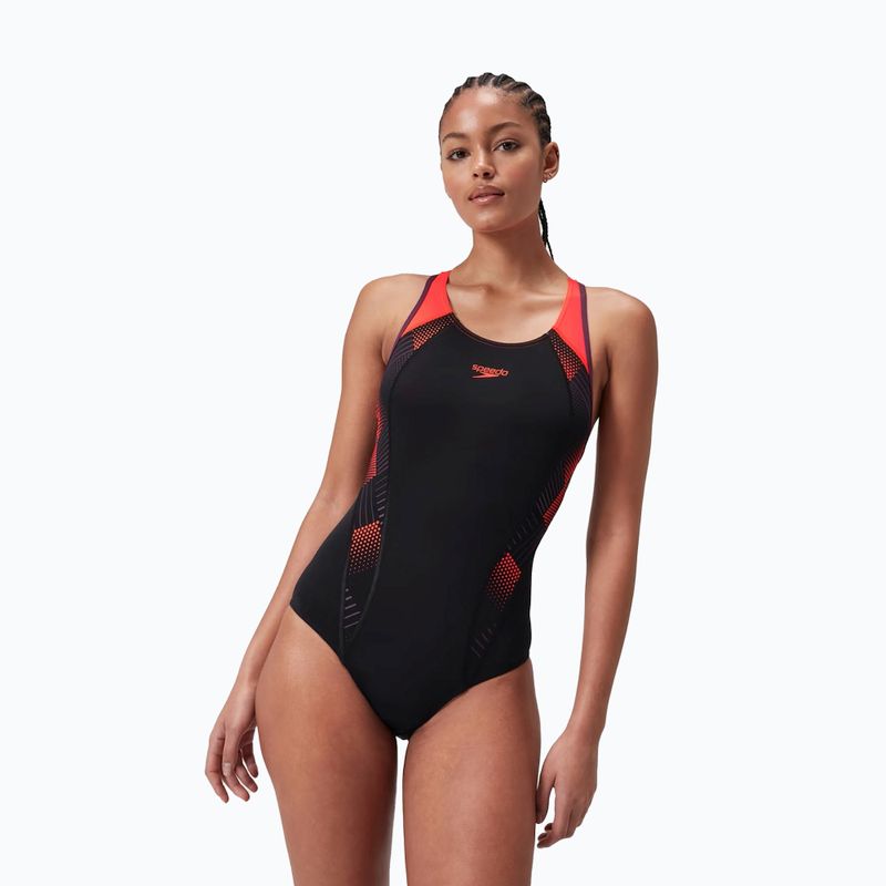 Speedo Placement Laneback ολόσωμο μαγιό μαύρο/κόκκινο/πλουμ dandy 6