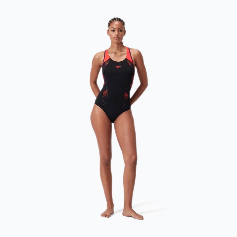 Speedo Placement Laneback ολόσωμο μαγιό μαύρο/κόκκινο/πλουμ dandy 7