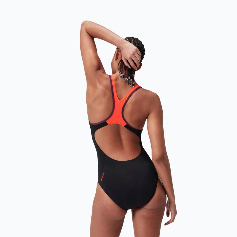 Speedo Placement Laneback ολόσωμο μαγιό μαύρο/κόκκινο/πλουμ dandy 8