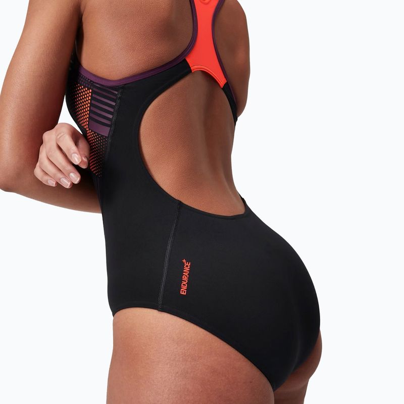 Speedo Placement Laneback ολόσωμο μαγιό μαύρο/κόκκινο/πλουμ dandy 11