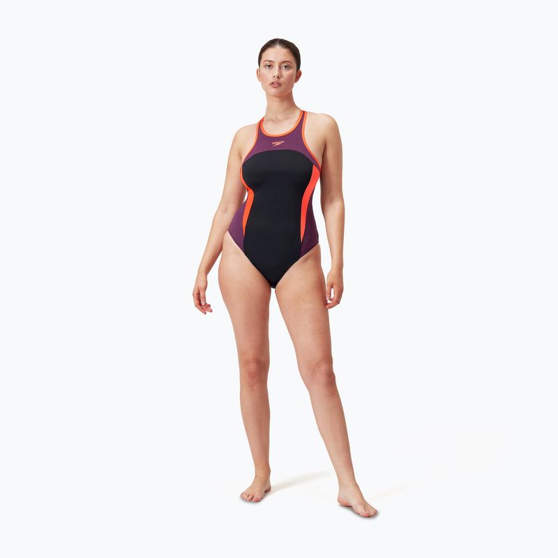 Speedo High Neck Splice Cross Back ολόσωμο μαγιό μαύρο/plum dandy/siren red 6