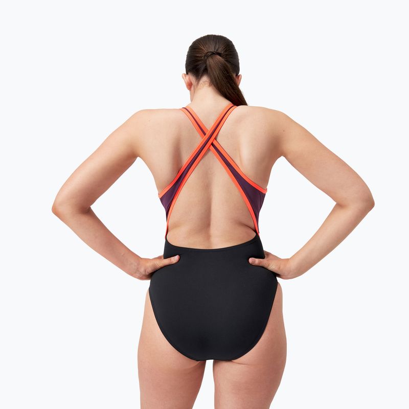 Speedo High Neck Splice Cross Back ολόσωμο μαγιό μαύρο/plum dandy/siren red 7