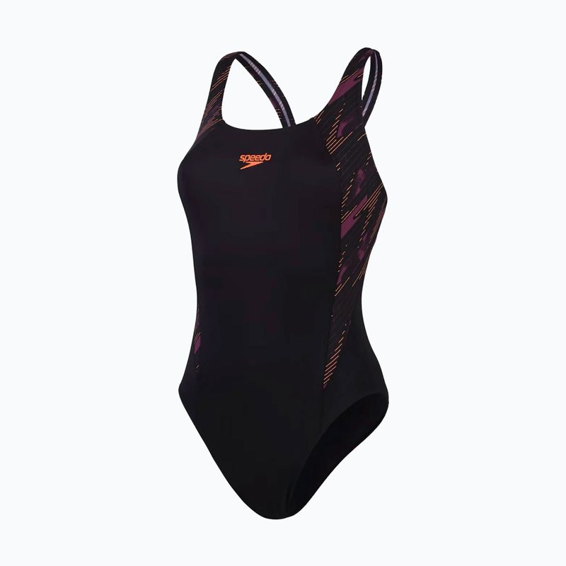 Speedo HyperBoom Splice Muscleback ολόσωμο μαγιό μαύρο/plum dandy/siren red