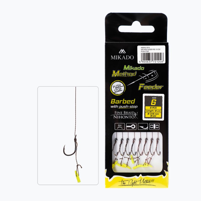 Mikado methode αρχηγός με push stop barbless αγκίστρι + πλεξούδα 8pcs καφέ HMFB212P 2