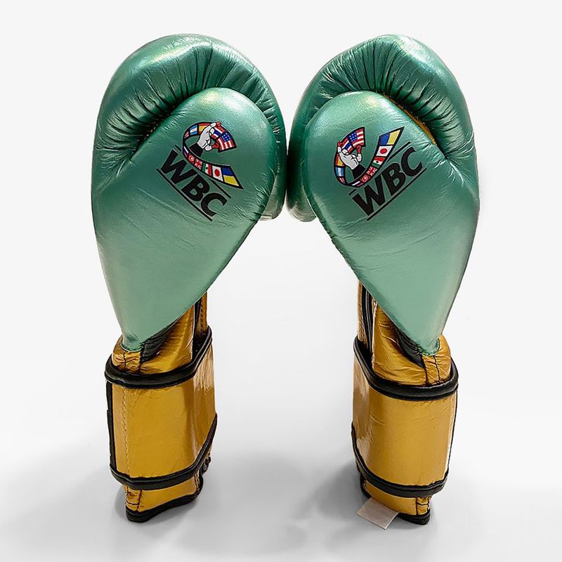 Γάντια του μποξ Cleto Reyes Velcro Sparring metalic green/gold wbc 2