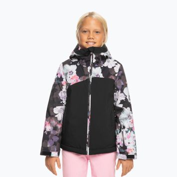 Παιδικό μπουφάν snowboard ROXY Greywood Girl αληθινό μαύρο θολό λουλούδι