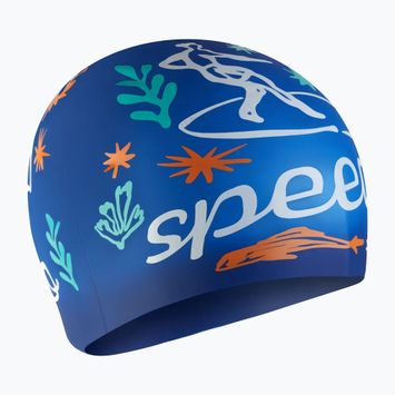 Speedo Junior Τυπωμένο σιλικονούχο σκουφάκι κολύμβησης zafre μπλε/λευκό